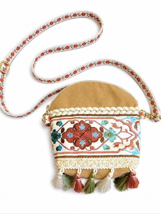 Xiaman Xiang'an Handbags - Boho Embroidered Crossbody Bag Tassel Canvas Purse Floral Festival Cottagecore